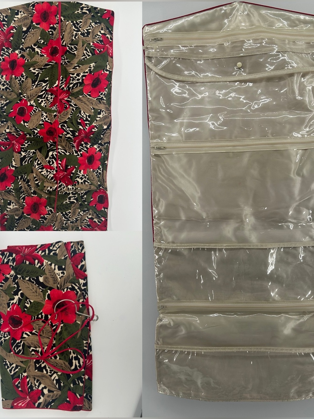 Floral Red and Green Hanging Travel Organizer Roll